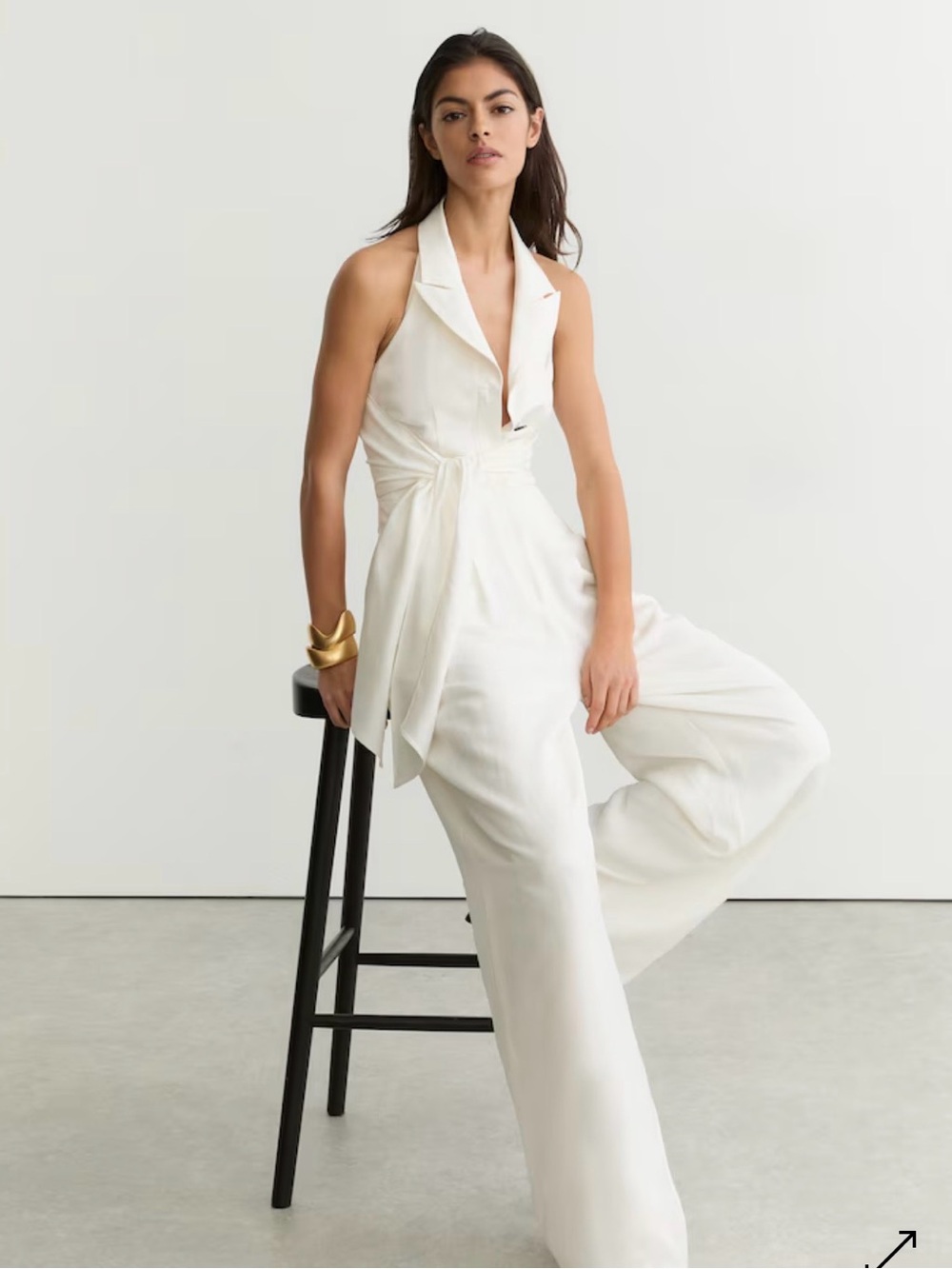 Reiss Tie-Front Wide-Leg Jumpsuit with Linen in Ivory Cream - Picture 3 of 8